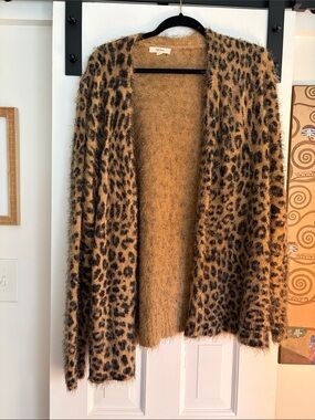Leopard Print Open Fuzzy Cardigan - Brown